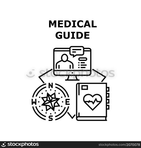 Medical guide doctor. Hospital health. Medicine template. Emergency bandage. Safety clinic vector concept black illustration. Medical guide icon vector illustration