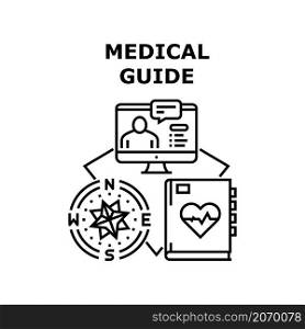 Medical guide doctor. Hospital health. Medicine template. Emergency bandage. Safety clinic vector concept black illustration. Medical guide icon vector illustration