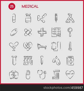 Medical Hand Drawn Icon Pack For Designers And Developers. Icons Of Health, Healthcare, Medical, Bandage, Breakup, Broken Heart, Medical, Vector
