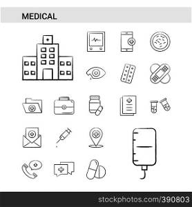 Medical hand drawn Icon set style, isolated on white background. - Vector