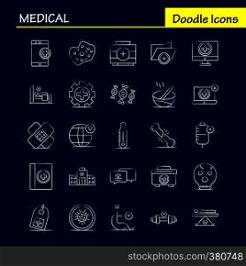 Medical Hand Drawn Icons Set For Infographics, Mobile UX/UI Kit And Print Design. Include: Dna, Test, Medical, Lab, Medical, Building, Hospital, Plus, Eps 10 - Vector