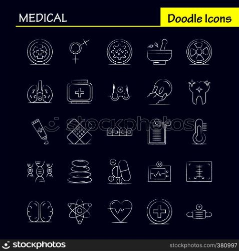 Medical Hand Drawn Icons Set For Infographics, Mobile UX/UI Kit And Print Design. Include: Hospital, Medical, Scanner, Statistic, Stone, Spa, Health, Mask, Eps 10 - Vector