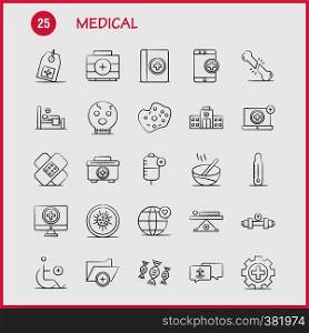 Medical Hand Drawn Icons Set For Infographics, Mobile UX/UI Kit And Print Design. Include: Dna, Test, Medical, Lab, Medical, Building, Hospital, Plus, Eps 10 - Vector