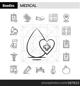 Medical Hand Drawn Icons Set For Infographics, Mobile UX/UI Kit And Print Design. Include: Water Melon, Melon, Fruit, Food, Bones, Broken Bones, Collection Modern Infographic Logo and Pictogram. - Vector