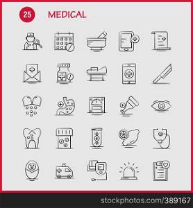 Medical Hand Drawn Icons Set For Infographics, Mobile UX/UI Kit And Print Design. Include: Medical, Leaf, Plant, Medicine, Eye Ball, Eye, Medical, Collection Modern Infographic Logo and Pictogram. - Vector