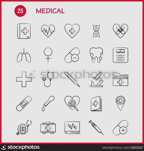 Medical Hand Drawn Icons Set For Infographics, Mobile UX/UI Kit And Print Design. Include: Teeth, Mouth, Dentist, Medical, Blood Pressure, Medical, Doctor, Eps 10 - Vector