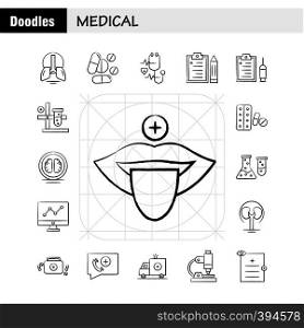 Medical Hand Drawn Icons Set For Infographics, Mobile UX/UI Kit And Print Design. Include: File, Document, Letter, Health, Test Tube, Medical, Science, Collection Modern Infographic Logo and Pictogram. - Vector