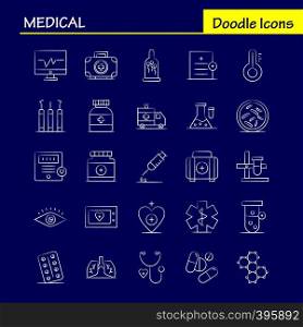 Medical Hand Drawn Icons Set For Infographics, Mobile UX/UI Kit And Print Design. Include: Ambulance, Medical, Healthcare, Hospital, Heart, Medical, Scanner, Statistic, Eps 10 - Vector