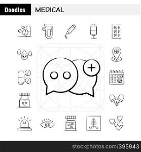 Medical Hand Drawn Icons Set For Infographics, Mobile UX/UI Kit And Print Design. Include: Medical, Medicine, Hospital, Healthcare, Medical, Tube, Lab, Plus, Eps 10 - Vector