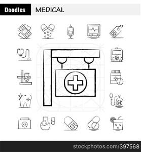 Medical Hand Drawn Icons Set For Infographics, Mobile UX/UI Kit And Print Design. Include: Slim, Shape, Body, Fitness, Apple, Fruit, Food, Meal, Collection Modern Infographic Logo and Pictogram. - Vector