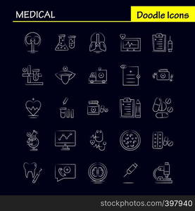 Medical Hand Drawn Icons Set For Infographics, Mobile UX/UI Kit And Print Design. Include: File, Document, Letter, Health, Test Tube, Medical, Science, Collection Modern Infographic Logo and Pictogram. - Vector