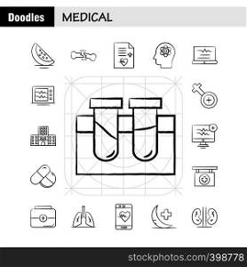 Medical Hand Drawn Icons Set For Infographics, Mobile UX/UI Kit And Print Design. Include: Tablets, Medical, Medicine, Science, Capsule, Formula, Medical, Medicine, Collection Modern Infographic Logo and Pictogram. - Vector