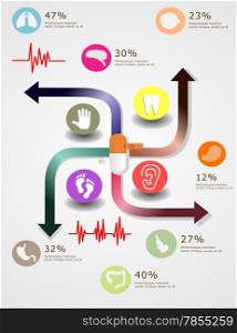 Medical, health and healthcare icons and data elements, infographic heart, brain , kidney and other human organs symbols