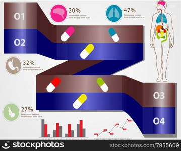 Medical, health and icons and data elements, info graphic heart, brain , kidney and other human organs symbols