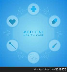 Medical health care banner geometric hexagon design icon style with space. vector illustration.