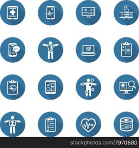 Medical & Health Care Icons Set. Flat Design. Long Shadow.