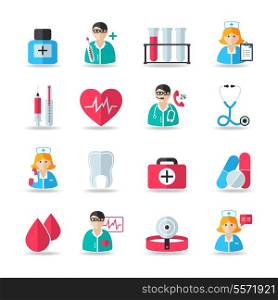 Medical healthcare icons set of heart tooth pill syringe isolated vector and doctor avatars illustration