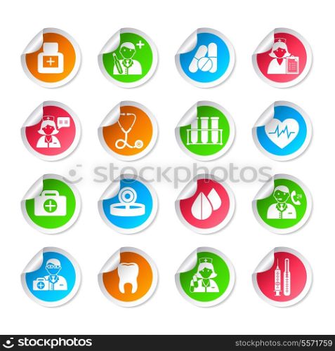 Medical healthcare stickers with emergency staff avatars isolated vector and doctor avatars illustration