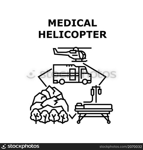 Medical helicopter ambulance. Rescue. Emergency hospital. Air evacuation. Accident care vector concept black illustration. Medical helicopter icon vector illustration