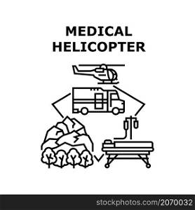 Medical helicopter ambulance. Rescue. Emergency hospital. Air evacuation. Accident care vector concept black illustration. Medical helicopter icon vector illustration