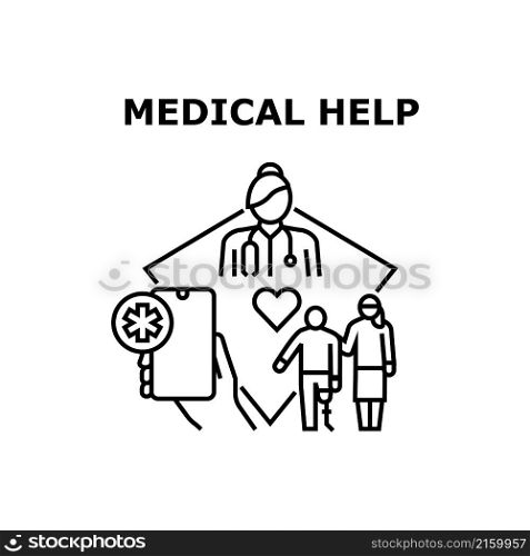 Medical help doctor health. medical clinic. medicine nurse care. people service treatment vector concept black illustration. Medical help icon vector illustration