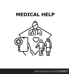 Medical help doctor health. medical clinic. medicine nurse care. people service treatment vector concept black illustration. Medical help icon vector illustration