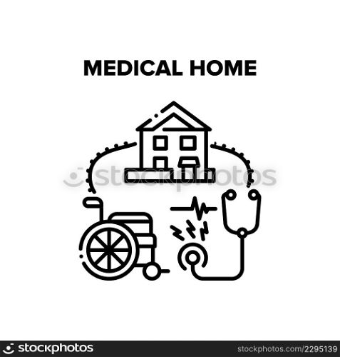 Medical Home Vector Icon Concept. Medical Home For Professional Checking And Treatment Patient Health, Healthcare Procedure And Care Illness People. Clinic Building Black Illustration. Medical Home Vector Concept Black Illustration