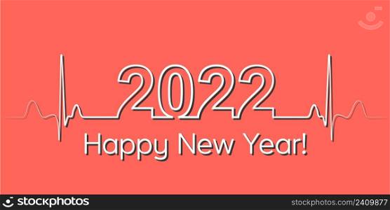 medical ?hristmas banner, 2022 happy new year, vector 2022 style wave of cardiogram, the concept of a healthy lifestyle, 3D effect