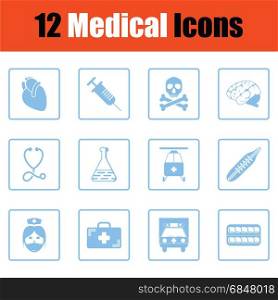 Medical icon set. Blue frame design. Vector illustration.
