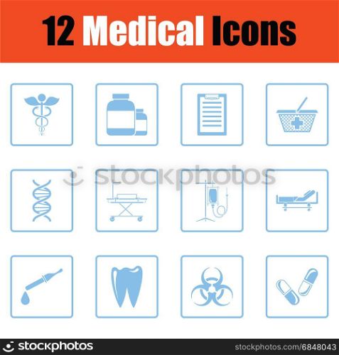 Medical icon set. Blue frame design. Vector illustration.