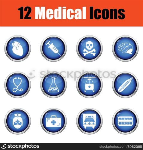 Medical icon set. Glossy button design. Vector illustration.