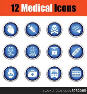 Medical icon set. Glossy button design. Vector illustration.