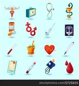 Medical icon set with first aid kit pill syringe isolated vector illustration