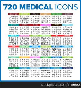 Medical Icon Thin Line Big Set Vector. Medical Symbol Package Bundle. Isolated Sign For Web Design Illustrations. Medical Icon Thin Line Big Set Vector
