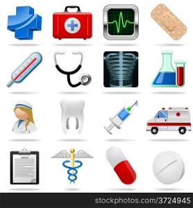 Medical icons and symbols vector set isolated on white.