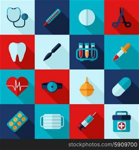 Medical icons flat set with first aid instruments isolated vector illustration. Medical Icons Flat Set