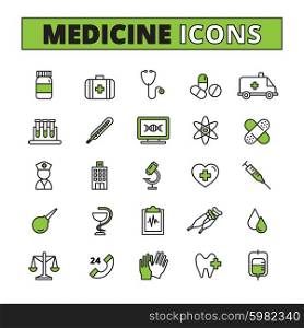 Medical Icons Set . Medical line icons set with ambulance treatment and research symbols flat isolated vector illustration