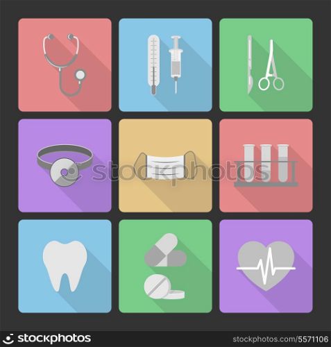 Medical icons set of stethoscope syringe mask thermometer isolated vector illustration