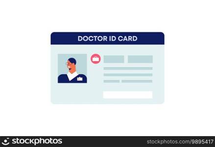 Medical ID card template. Identification card with secure pass personal information of character with photo and signature plastic data professional doctor badge as working ID of vector identity.. Medical ID card template. Identification card with secure pass personal information of character with photo and signature.