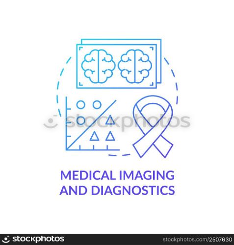 Medical imaging and diagnostics blue gradient concept icon. Artificial intelligence. Machine learning abstract idea thin line illustration. Isolated outline drawing. Myriad Pro-Bold font used. Medical imaging and diagnostics blue gradient concept icon