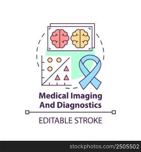 Medical imaging and diagnostics concept icon. Use of machine learning abstract idea thin line illustration. Isolated outline drawing. Editable stroke. Arial, Myriad Pro-Bold fonts used. Medical imaging and diagnostics concept icon