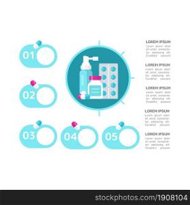 Medical infographic chart design template. Medicine industry. Abstract vector infochart with blank copy spaces. Instructional graphics with 5 step sequence. Visual data presentation. Medical infographic chart design template