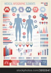 Medical infographics elements. Human body with internal organs. Vector.