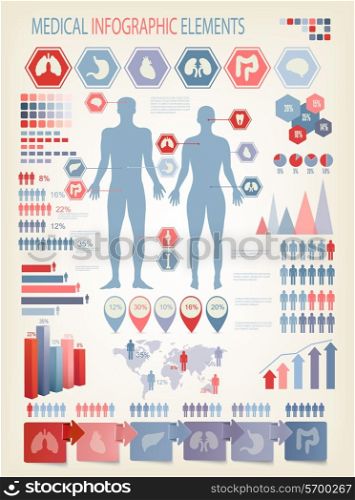 Medical infographics elements. Human body with internal organs. Vector.