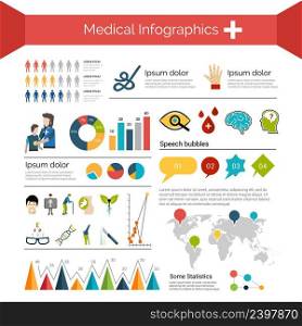 Medical infographics set with human anatomy healthcare symbols charts and world map vector illustration. Medical Infographics Set