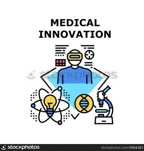 Medical Innovation Vector Icon Concept. Medical Innovation For Researching Analysis And Developing Pharmacy Medicament In Laboratory. Modern Innovative Technology Color Illustration. Medical Innovation Concept Color Illustration