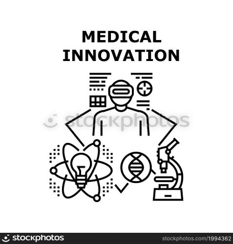 Medical Innovation Vector Icon Concept. Medical Innovation For Researching Analysis And Developing Pharmacy Medicament In Laboratory. Modern Innovative Technology Black Illustration. Medical Innovation Concept Black Illustration