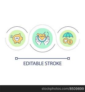 Medical insurance policy loop concept icon. Compensation of healthcare expenses. Protection abstract idea thin line illustration. Isolated outline drawing. Editable stroke. Arial font used. Medical insurance policy loop concept icon