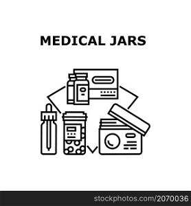 Medical jar bottle. Medicine plastic pill. White vitamin container. Pack supplement vector concept black illustration. Medical jars icon vector illustration