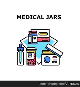 Medical jar bottle. Medicine plastic pill. White vitamin container. Pack supplement vector concept color illustration. Medical jars icon vector illustration